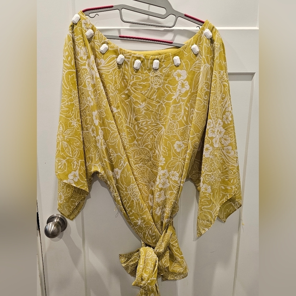 Dana Kay 24W Lime Green Floral Jeweled Shoulder Blouse Plus Size Top